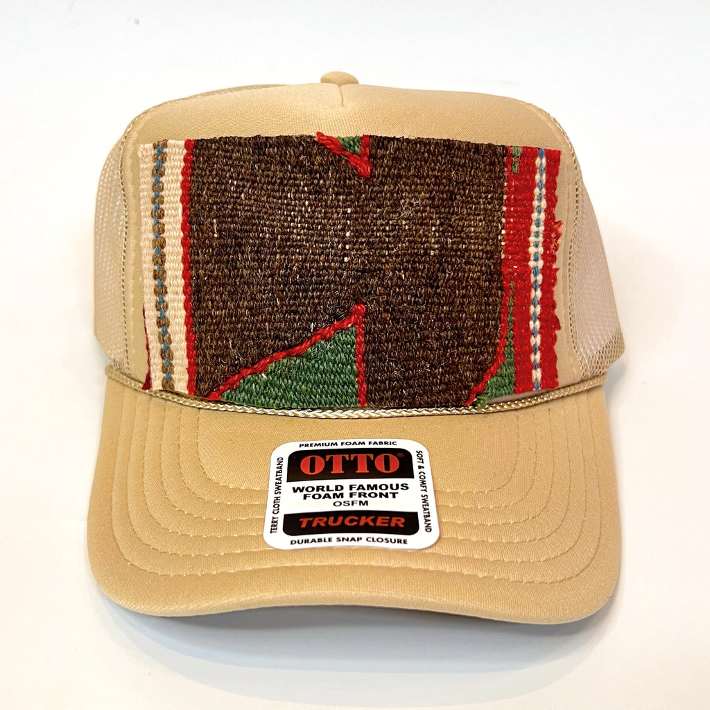 Khaki Trucker Hat with Brown/Green Turkish Kilim Patch