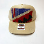 Light Tan Trucker Hat with Blue, Red, and Mustard Turkish Kilim Patch