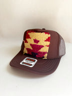 Brown Trucker Hat with Purple & Tan Kilim Patch