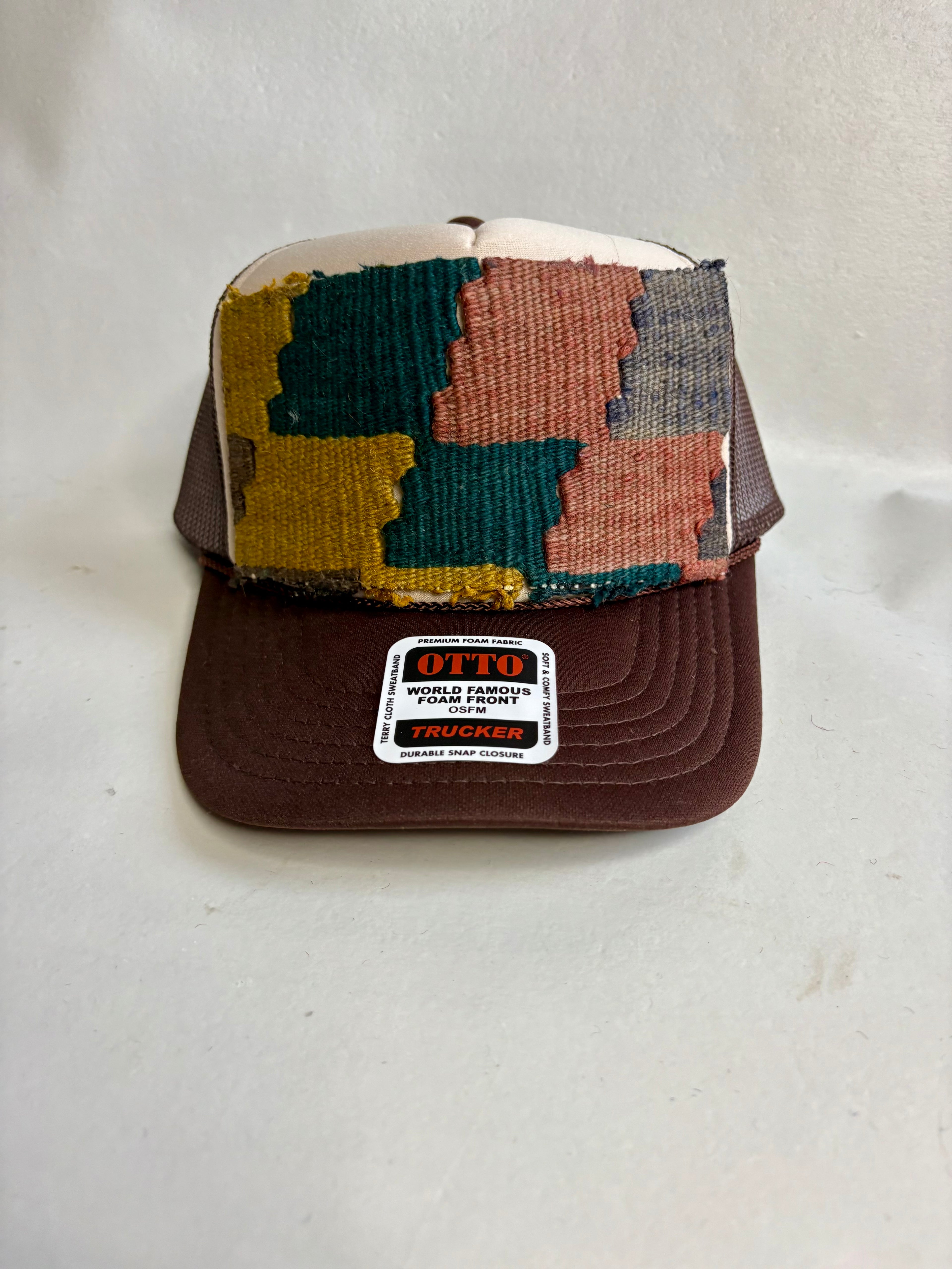 Mustard Yellow and Teal Kilim Patch Trucker Hat