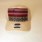 Light Tan Trucker Hat with Red and Purple Turkish Kilim Patch