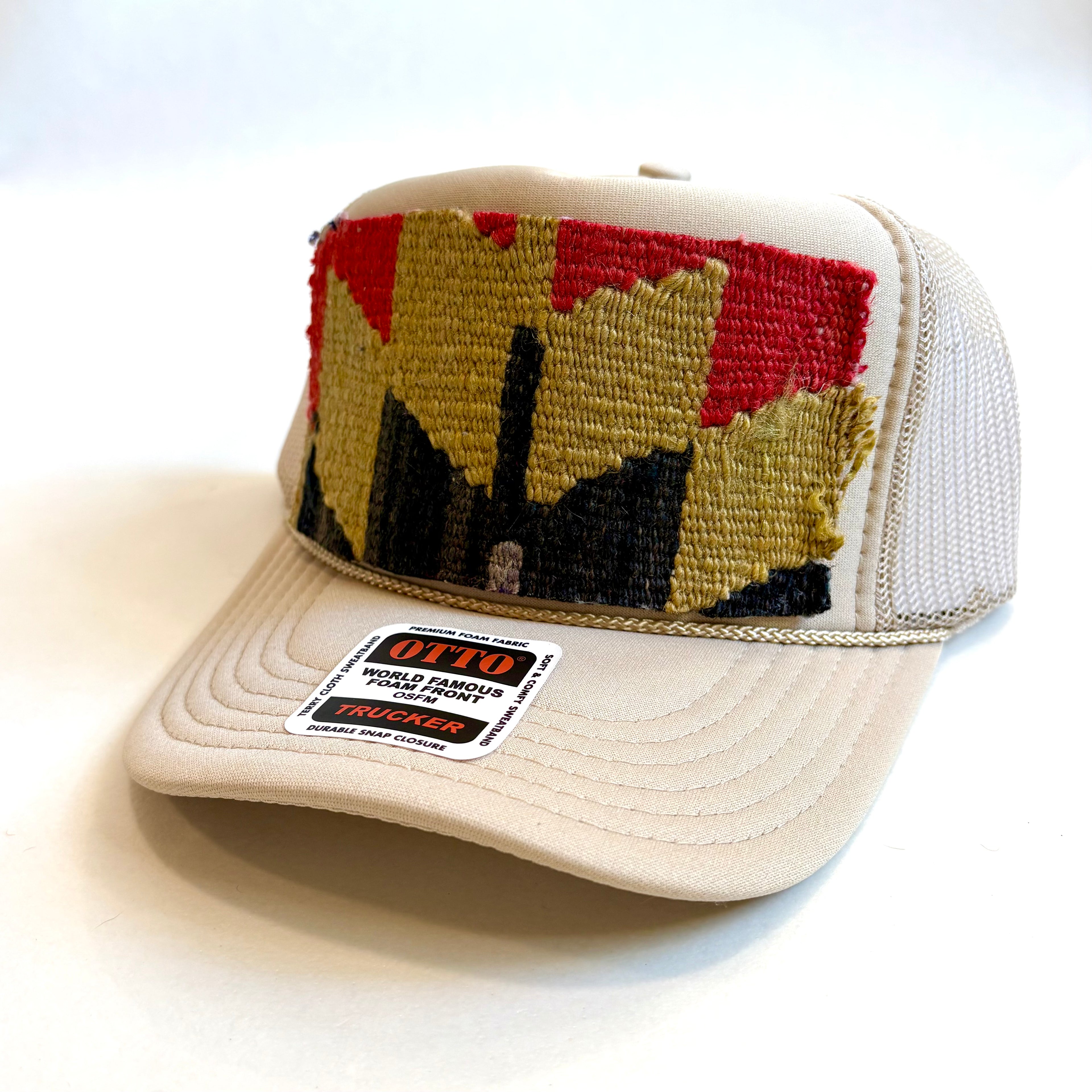 Tan Trucker Hat with Kilim Patch