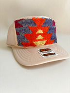 Tan Trucker Hat with Orange Kilim Patch