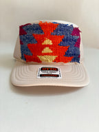 Tan Trucker Hat with Orange Kilim Patch