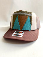 Two Tone Trucker Hat with Teal & Brown Kilim Patch