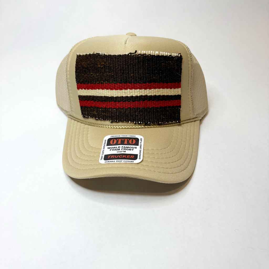 Khaki Trucker Hat with Brown, Red, and Tan Turkish Kilim Patch