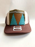 Two Tone Trucker Hat with Teal & Brown Kilim Patch