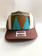 Two Tone Trucker Hat with Teal & Brown Kilim Patch