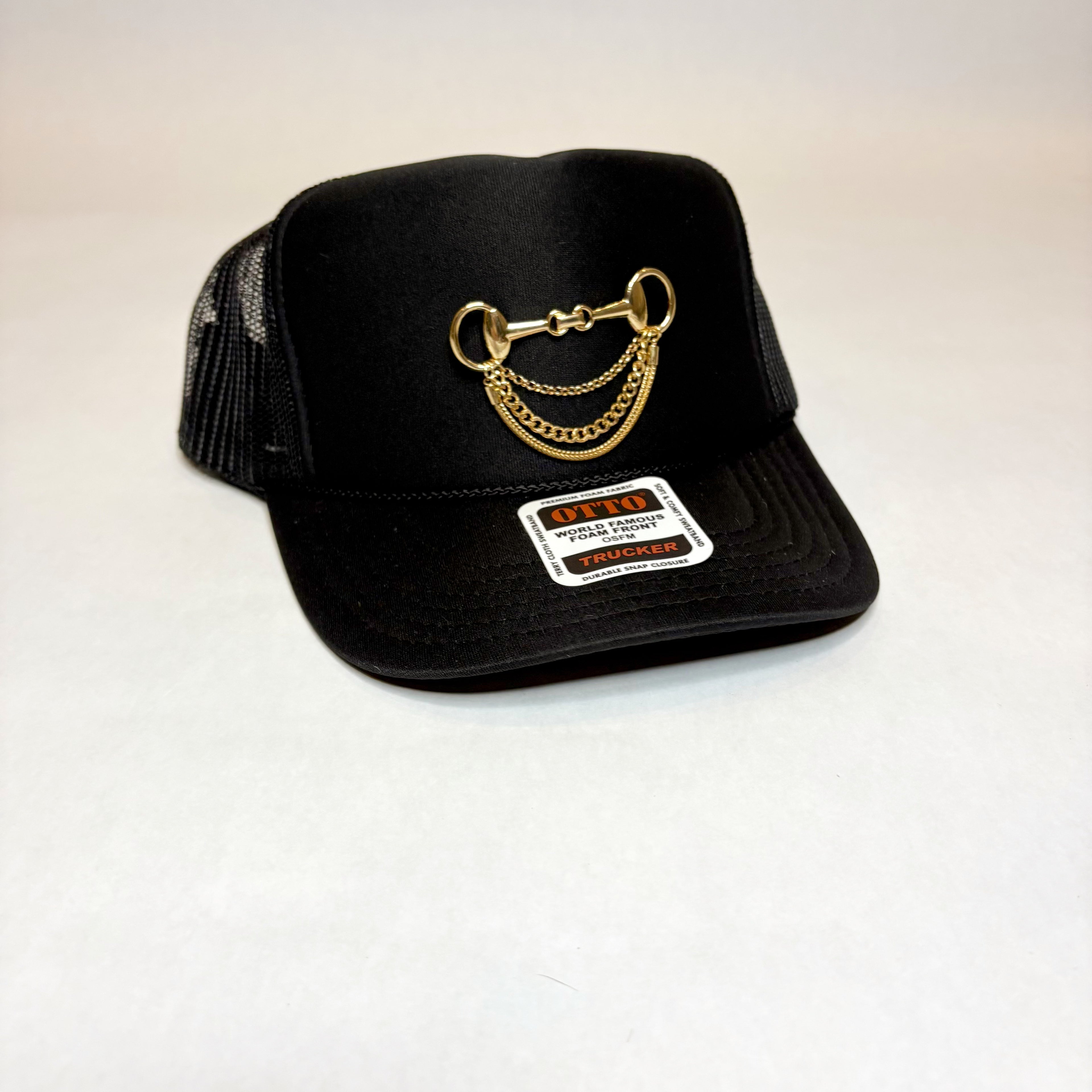 Black OTTO Trucker Hat with Gold Broach
