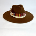 Brown Adjustable Wide Brim Hat with Kilim & Ribbon