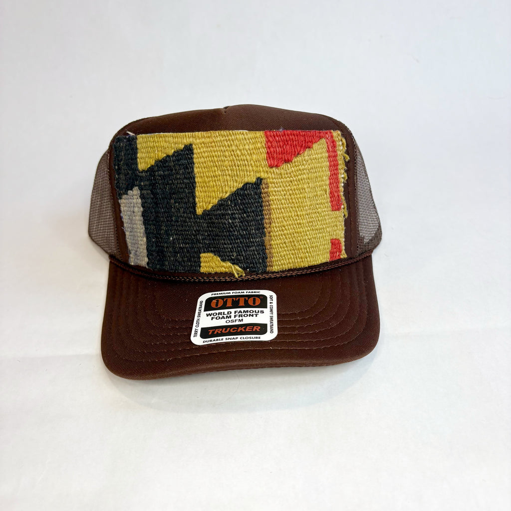Brown OTTO Trucker Hat with Geometric Kilim Patch
