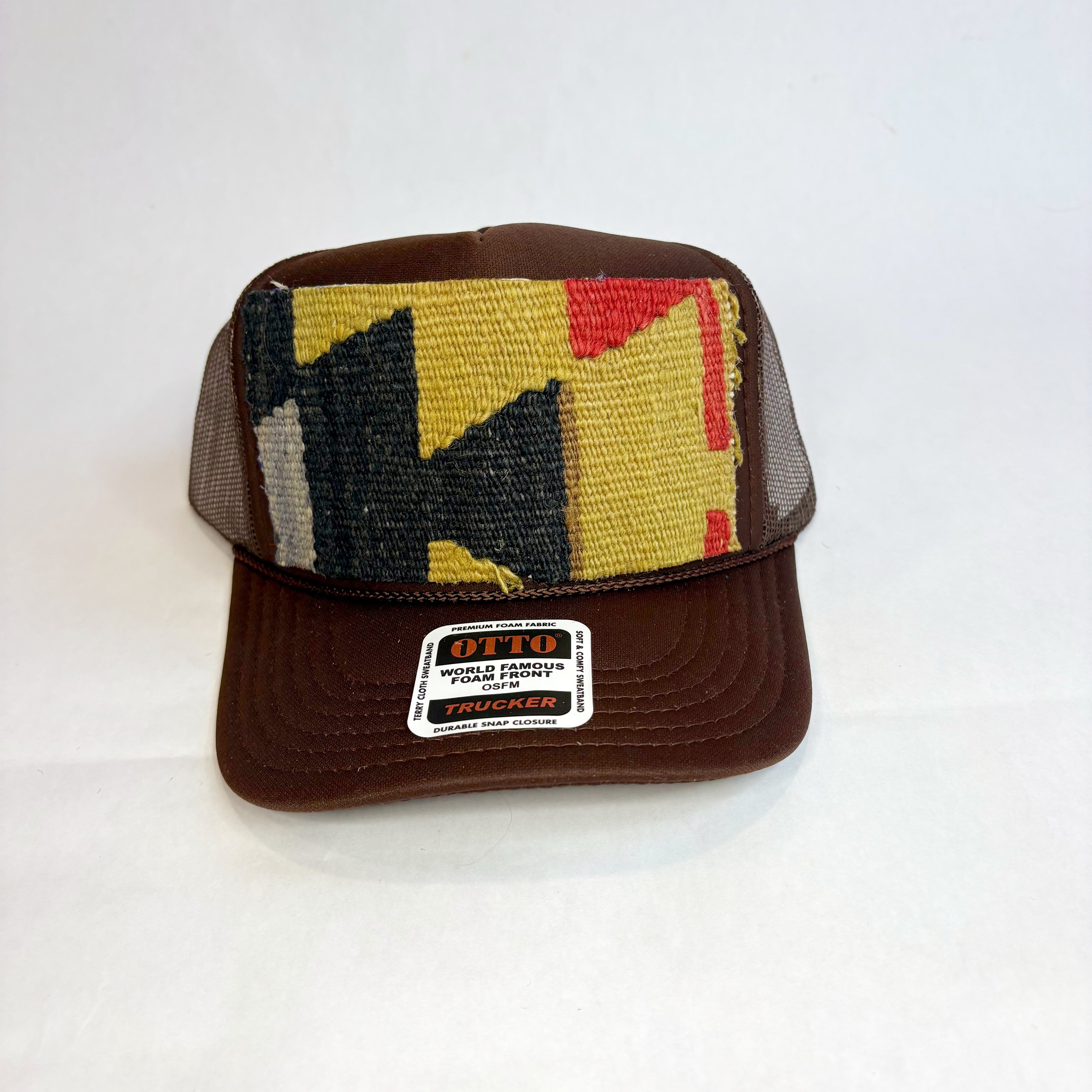 Brown OTTO Trucker Hat with Geometric Kilim Patch