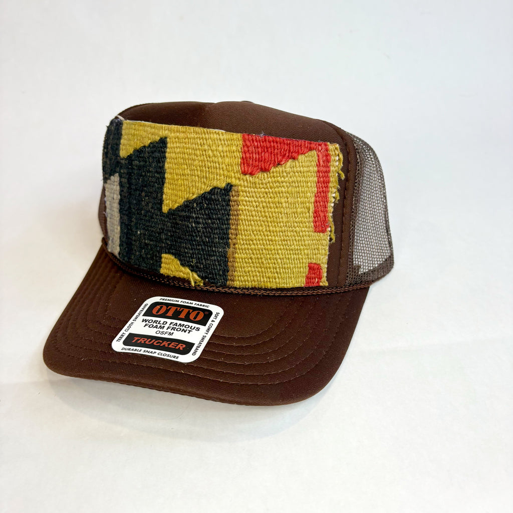 Brown OTTO Trucker Hat with Geometric Kilim Patch