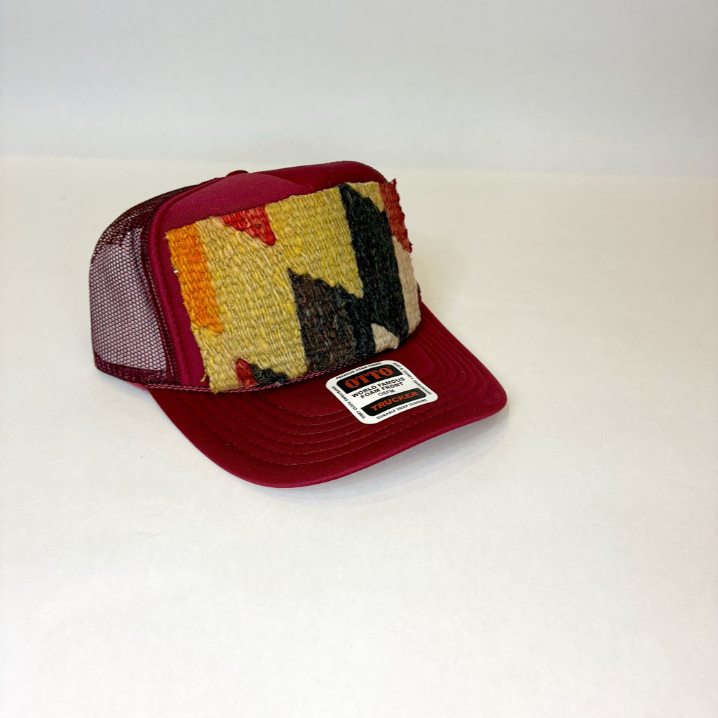 Burgundy Trucker Hat with Funky Turkish Kilim Patch