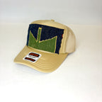 Khaki Trucker Hat with Green and Navy Turkish Kilim Patch