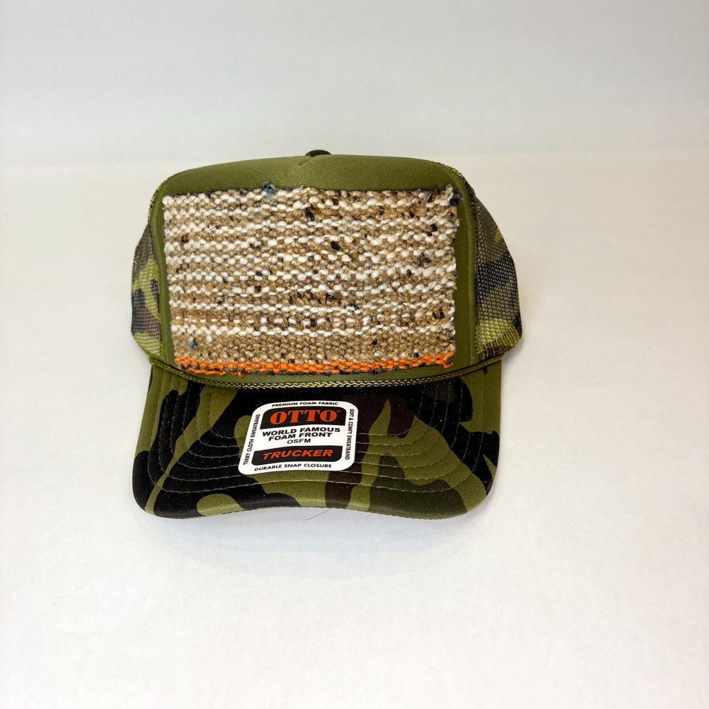 Camo Trucker Hat with Tan & Orange Turkish Kilim Patch