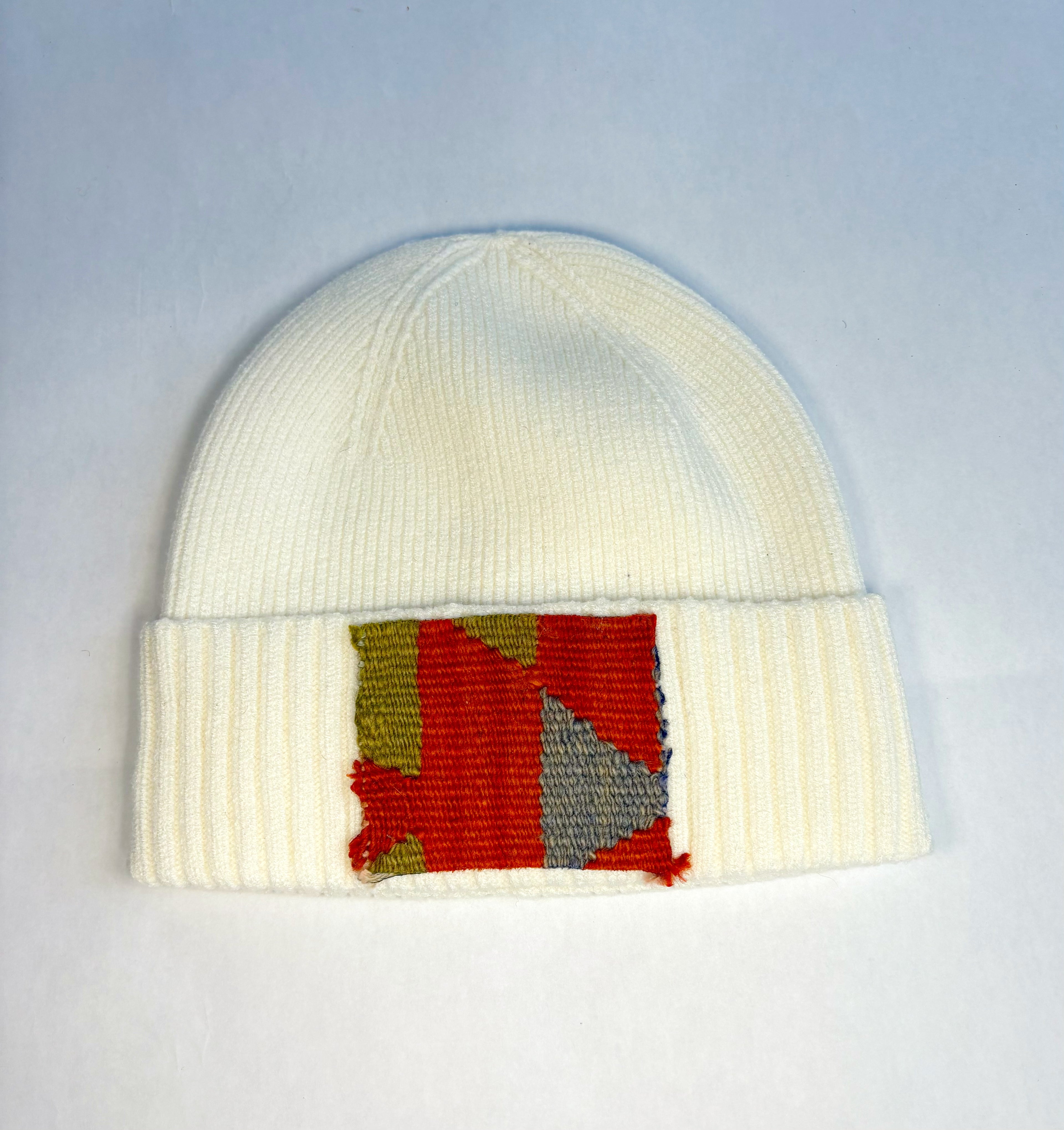 Cream Beanie with Kilim Patch
