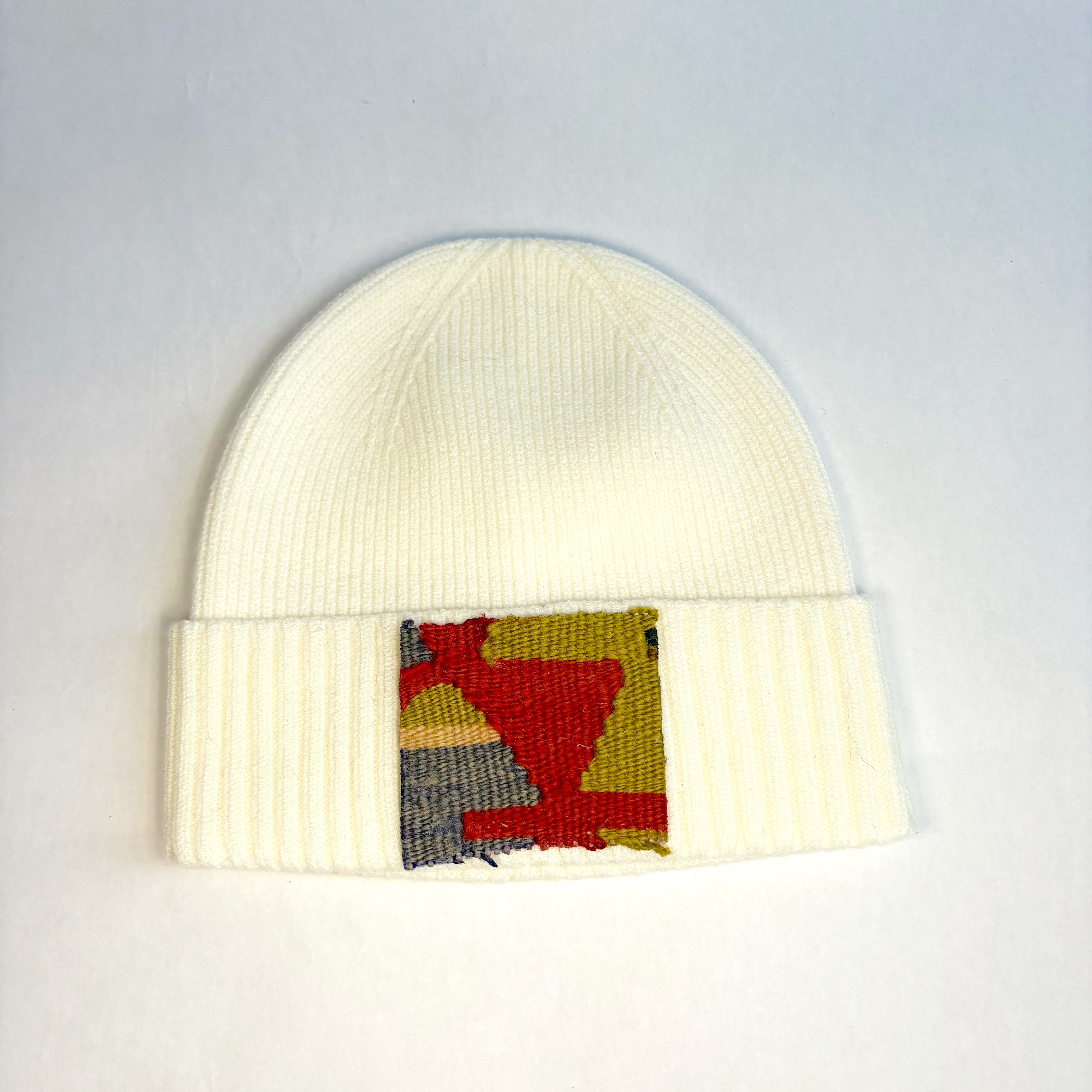 Cream Beanie with Kilim Patch 2