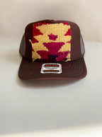 Brown Trucker Hat with Purple & Tan Kilim Patch