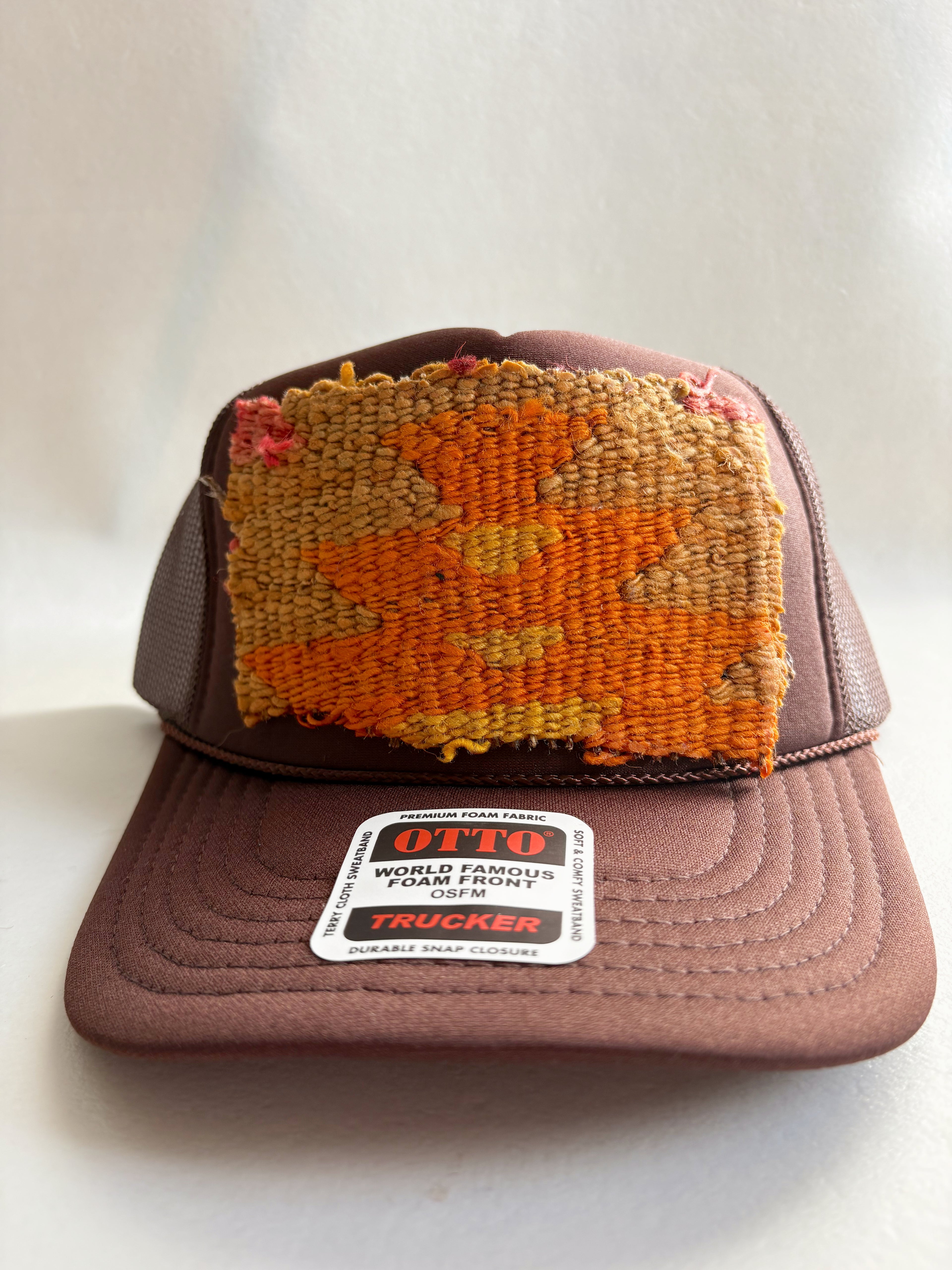 Brown Trucker Hat with Orange & Yellow Kilim Patch