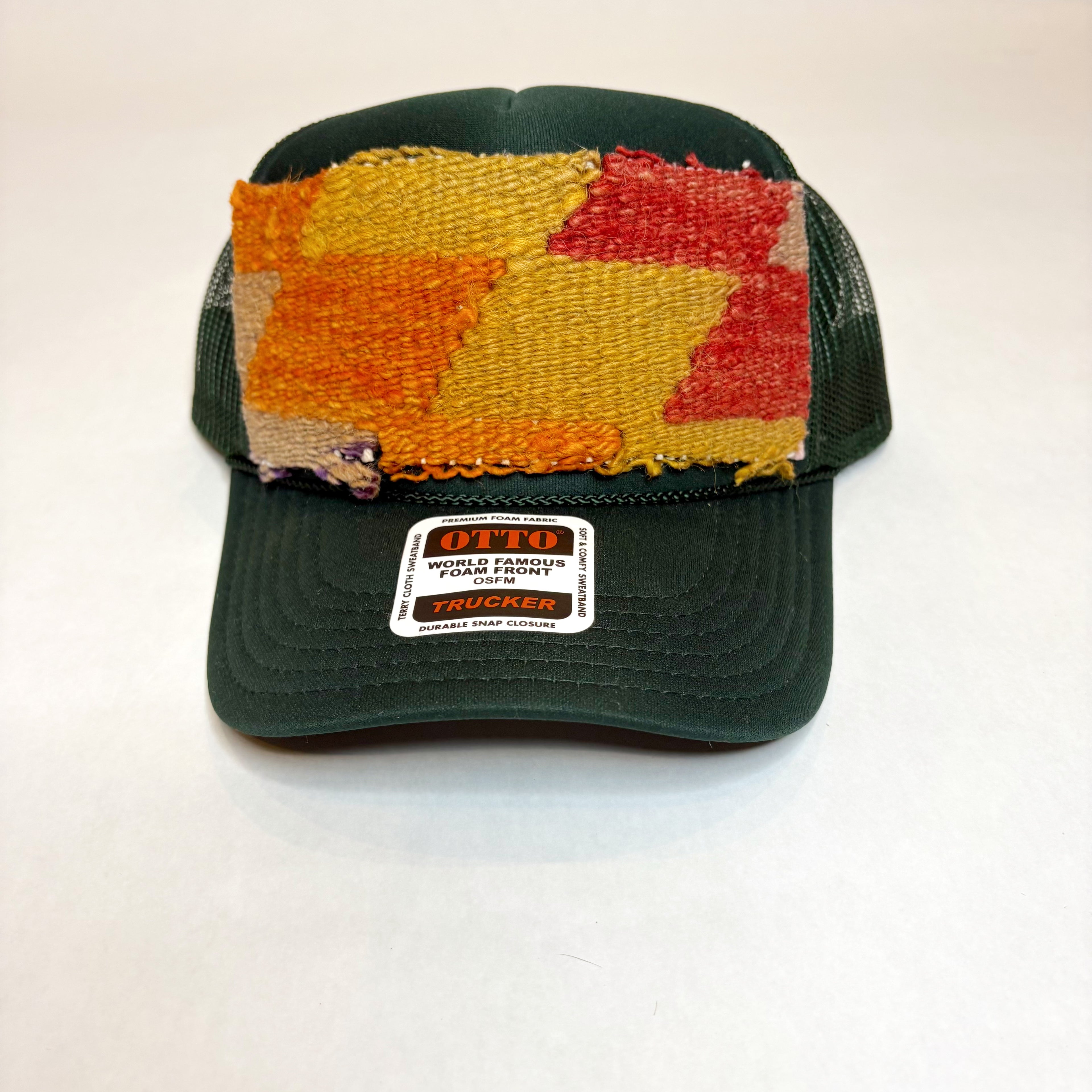 Emerald Green OTTO Trucker Hat with Geometric Kilim Patch
