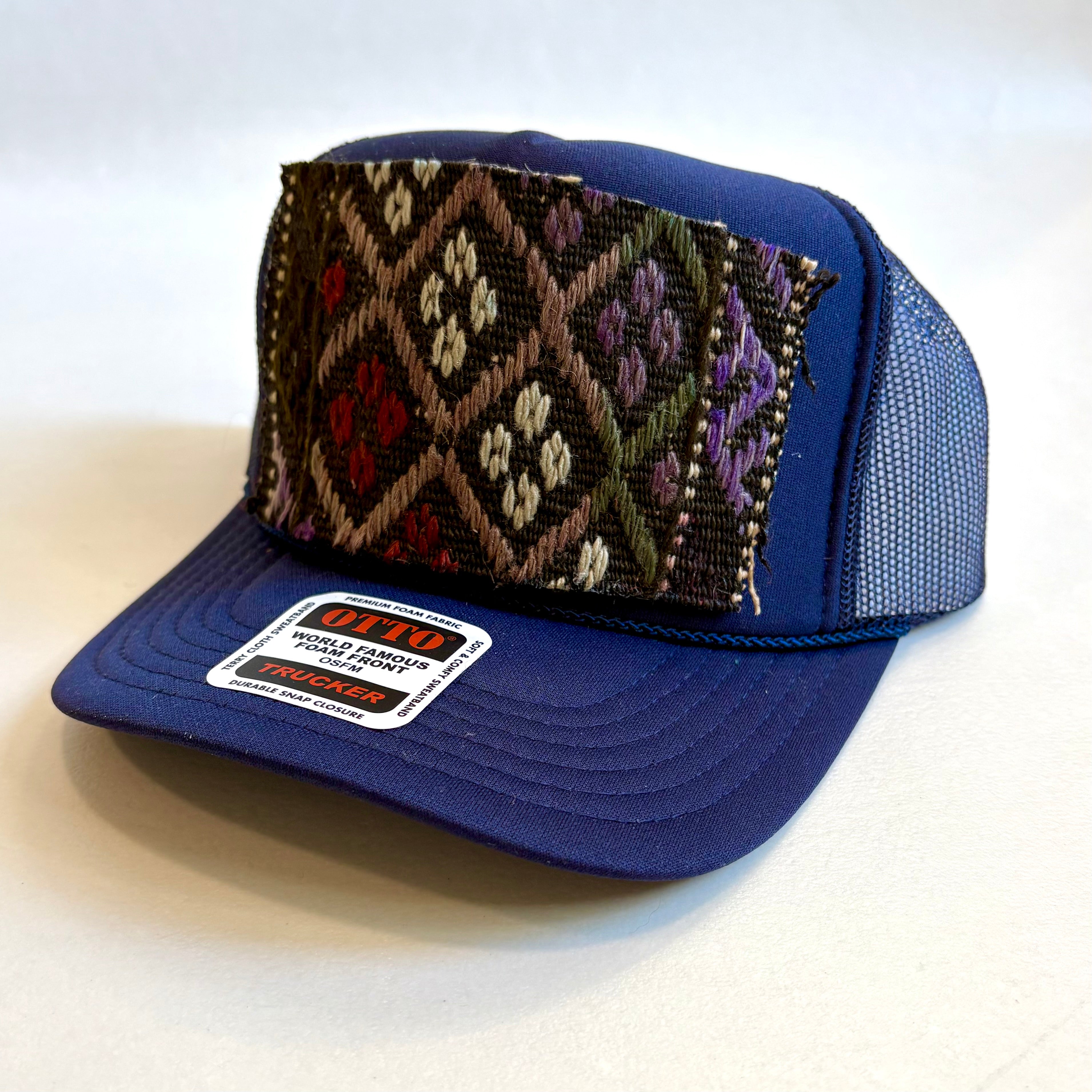 Navy Trucker Hat with Kilim Patch