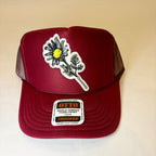 Burgundy Trucker Hat with Flower Patch