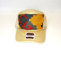 Khaki Trucker Hat with Navy, Orange, & Red Turkish Kilim Patch