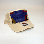Light Tan Trucker Hat with Blue, Red, and Mustard Turkish Kilim Patch