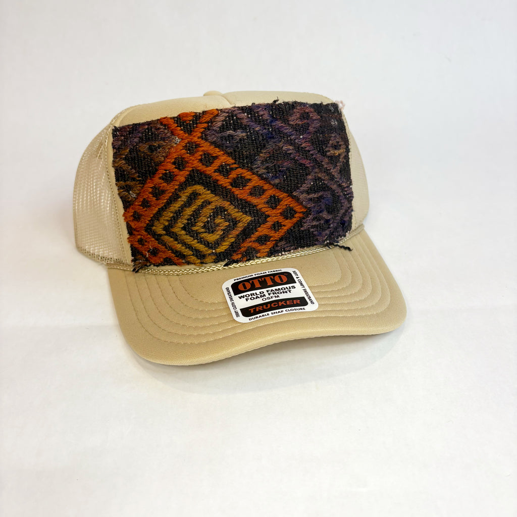 Khaki OTTO Trucker Hat with Burnt Orange Kilim Patch