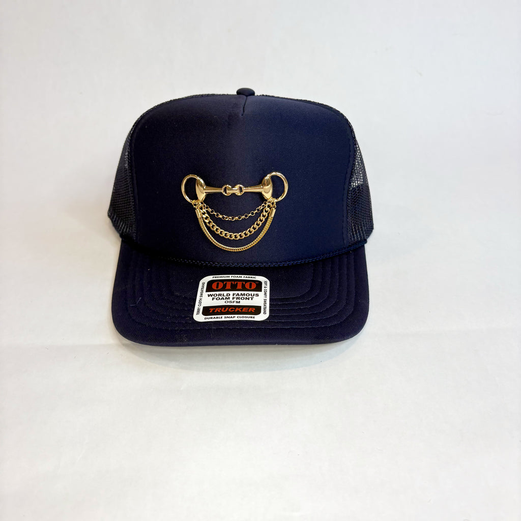 Navy OTTO Trucker Hat with Gold Brooch