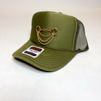 Olive Green OTTO Trucker Hat with Gold Brooch