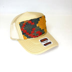 Khaki Trucker Hat with Navy, Orange, & Red Turkish Kilim Patch
