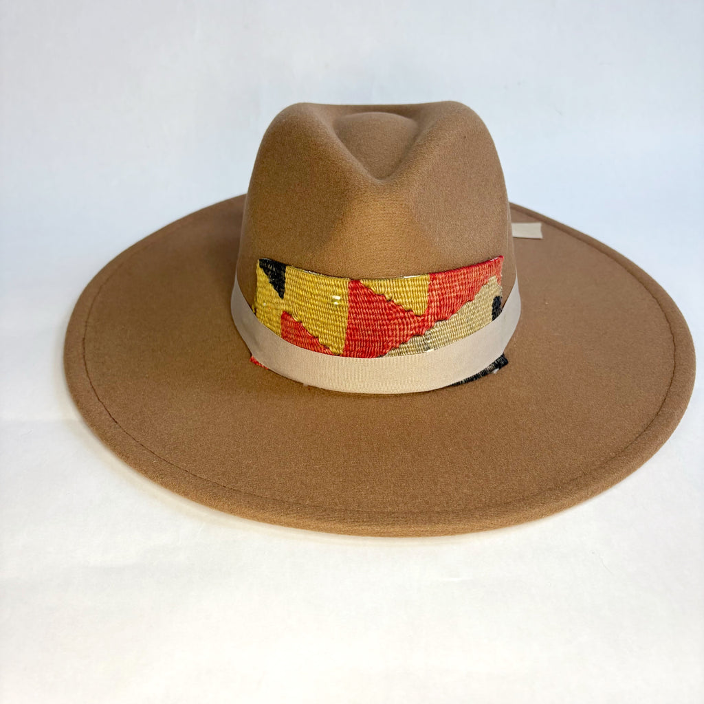 Tan Adjustable Wide Brim with Kilim & Ribbon