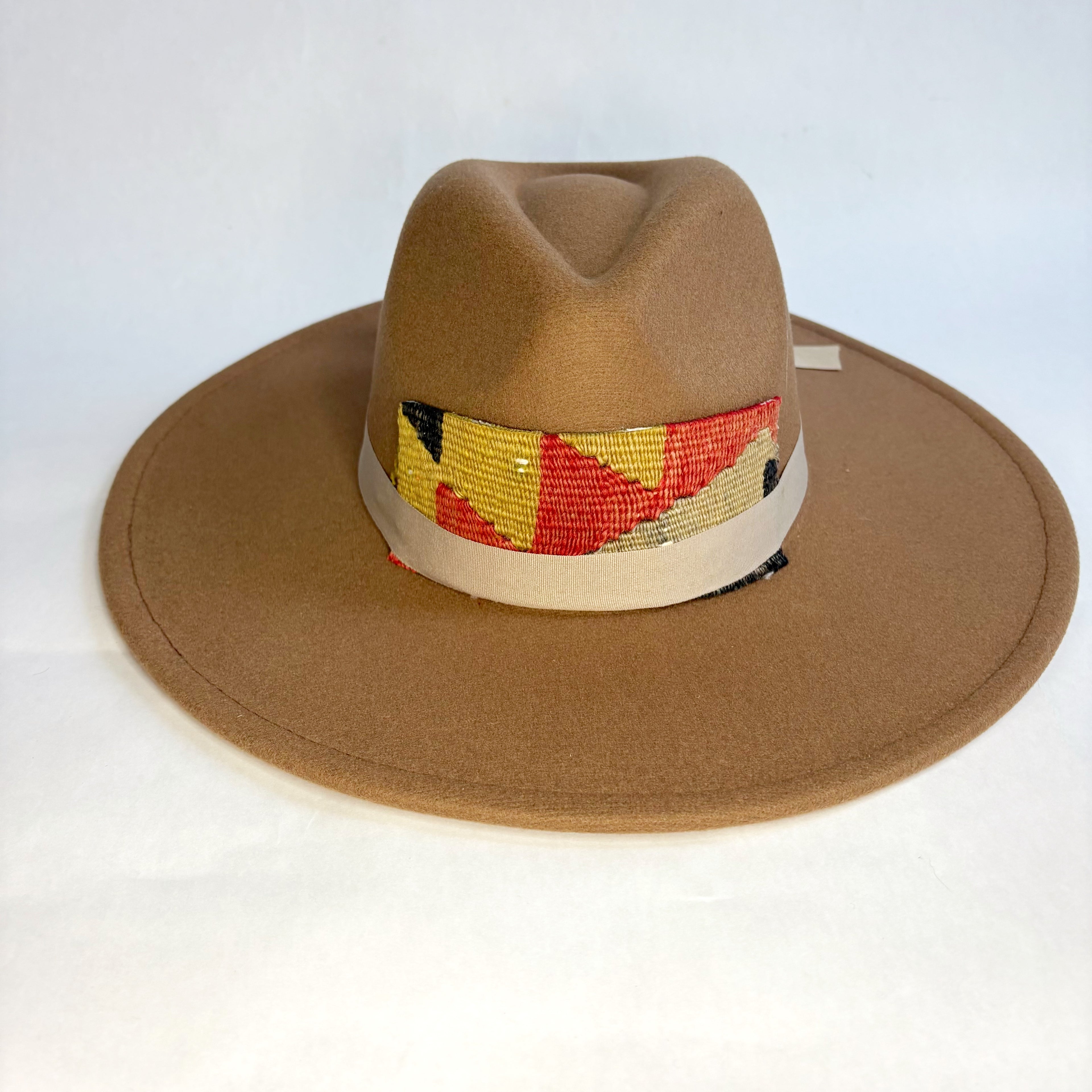 Tan Adjustable Wide Brim with Kilim & Ribbon