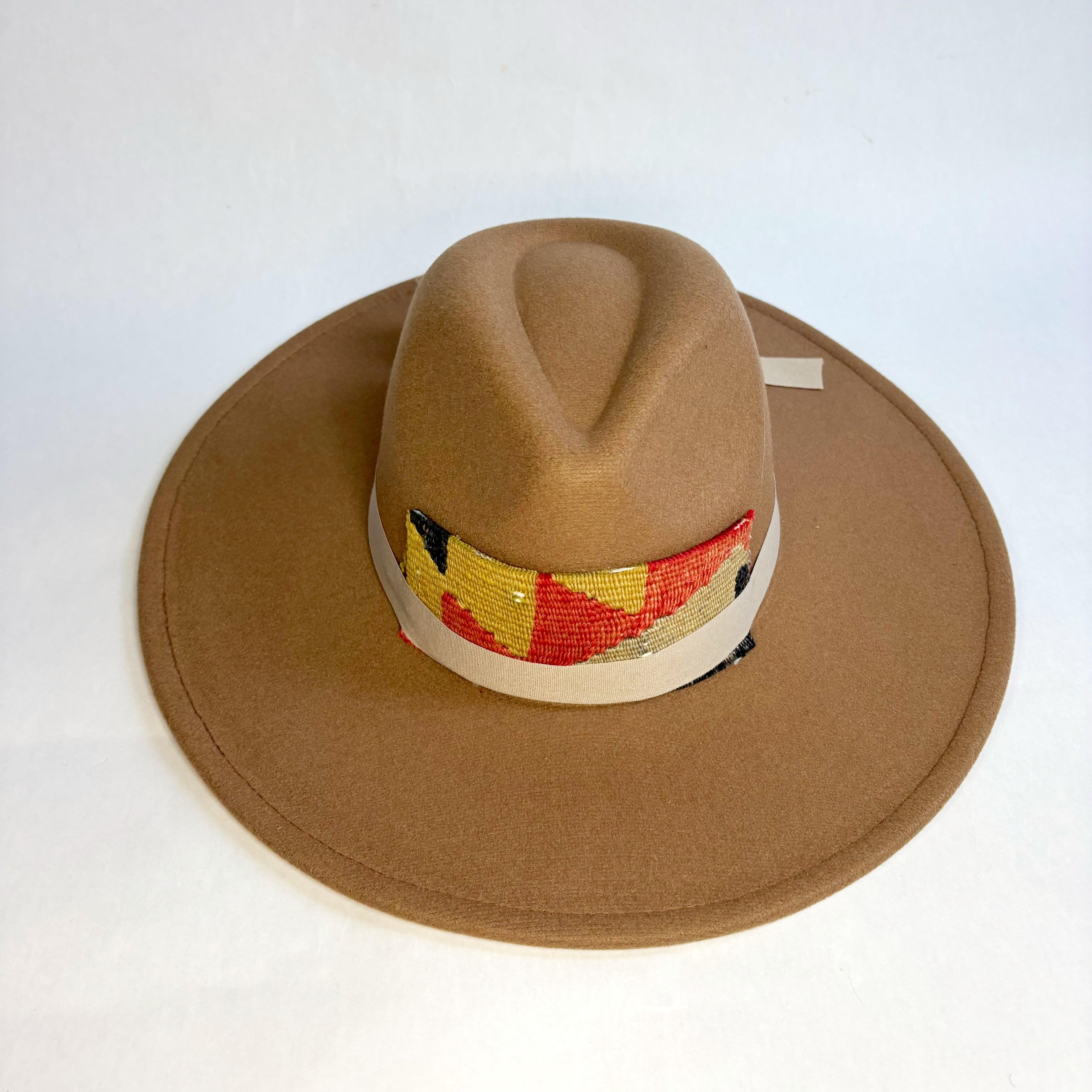 Tan Adjustable Wide Brim with Kilim & Ribbon