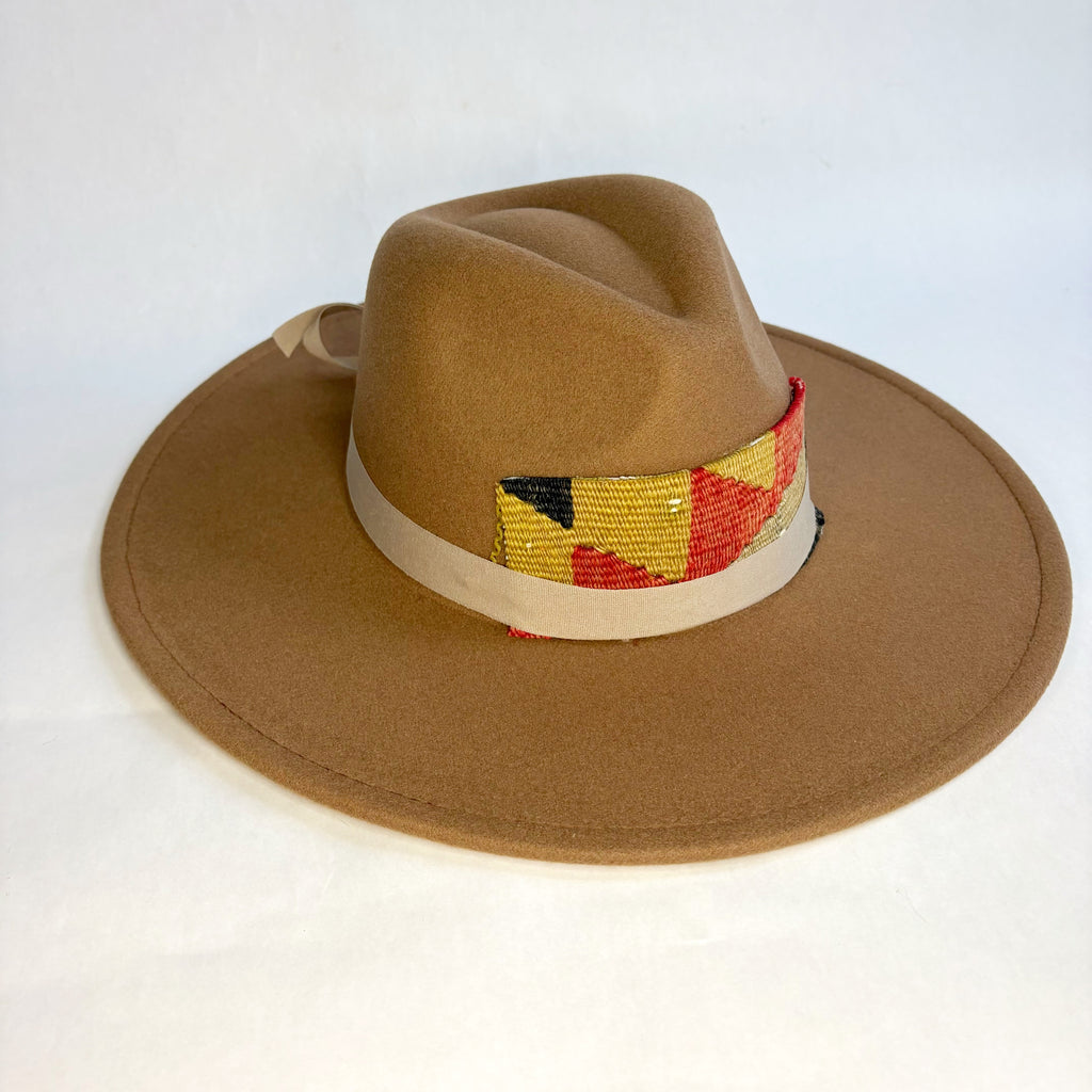 Tan Adjustable Wide Brim with Kilim & Ribbon