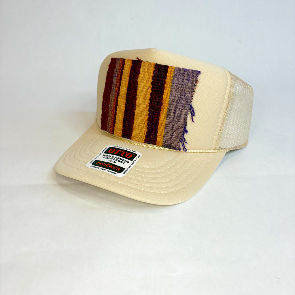 Tan OTTO Trucker Hat with Purple & Mustard Kilim Patch