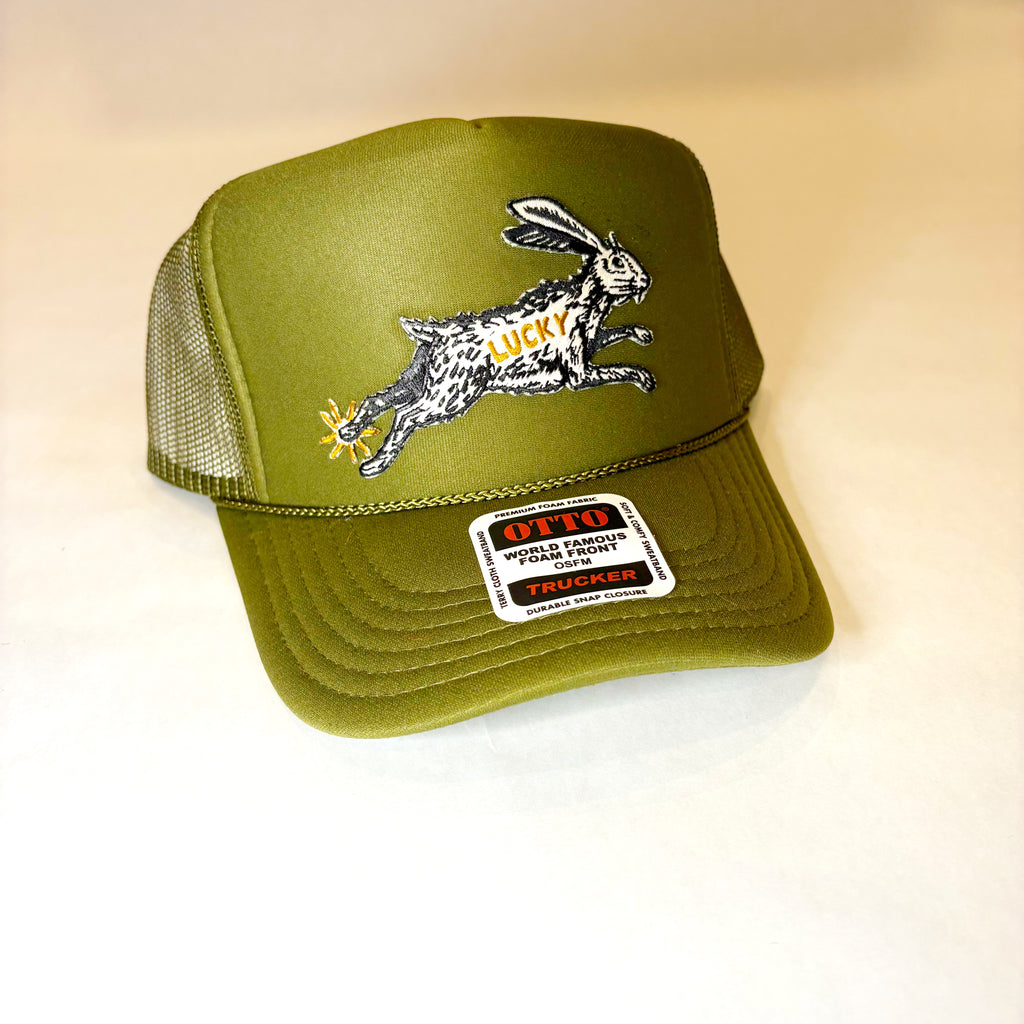 Olive Green Lucky Rabbit's Foot Trucker Hat