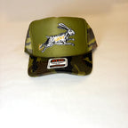 Camo Bill Olive Green Front Lucky Rabbit's Foot Trucker Hat
